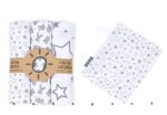  Muszlin textilpelenka 3 db + mosdókesztyű MAMO-TATO Csillagok és nyuszik fehér szürke