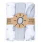 Muszlin textilpelenka 3 db + mosdókesztyű MAMO-TATO Fehér és szürke, tollak és virágok