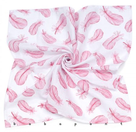 Nagy textilpelenka, fürdőlepedő MAMO-TATO 120x120 cm Fehér alapon rózsaszín tollak