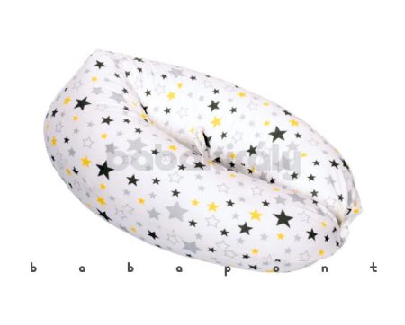 Kifli alakú szoptatós párna BABAKIRÁLY Csillagok fehér alapon szürke sárga